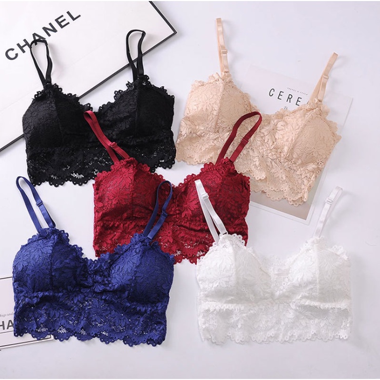 Pakaian Dalam Wanita Bra Bralette Renda Tanpa Kawat Tanktop Bunga-bunga Fashion Sport Seksi Korean