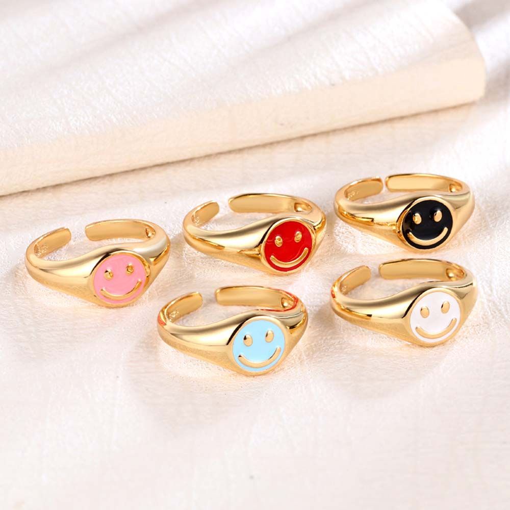 Needway  Simple Open Rings Cute Fashion Jewelry Finger Ring Dripping Oil Women Candy Color Funny Temperament Girls Smiley Face/Multicolor