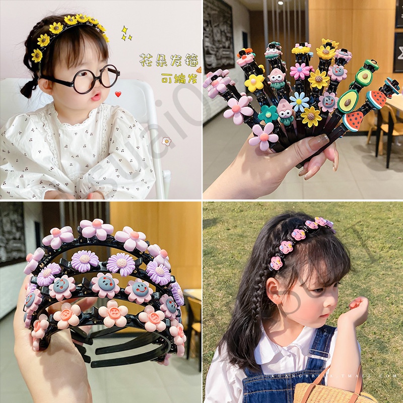 Ins Korean Kids Flower Headband Bangs Braided Hair Band Clip