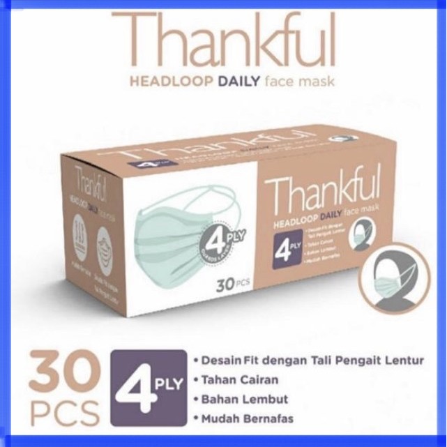 Masker Thankful Headloop hijab dewasa 4ply - Putih