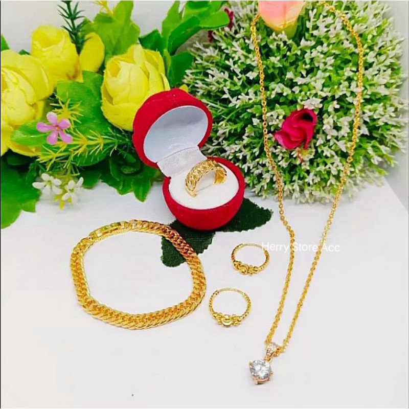 Set Perhiasan Wanita Gelang Rantai Gold 1 Set Komplit Lapis Emas Anti Karat