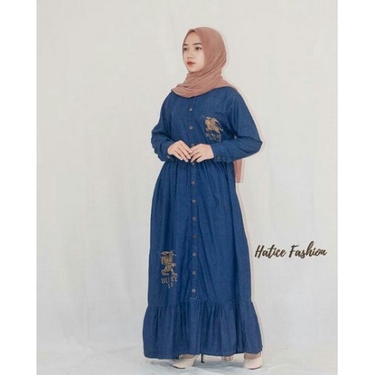NEW ARIVALLS  BUSANA WANITA / GAMIS JEANS MOTIF BURBERRY LONDON / ALLSIZE / FASHION MUSLIM
