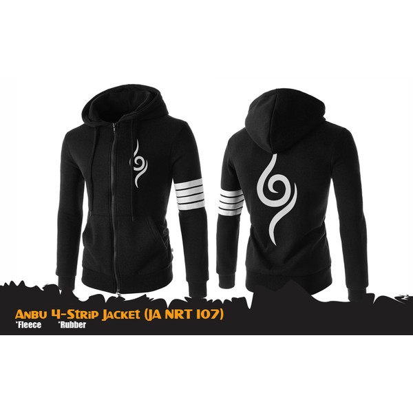 Jaket Cowok Anbu Naruto 4-Strip Black Jacket (JA NRT 107)