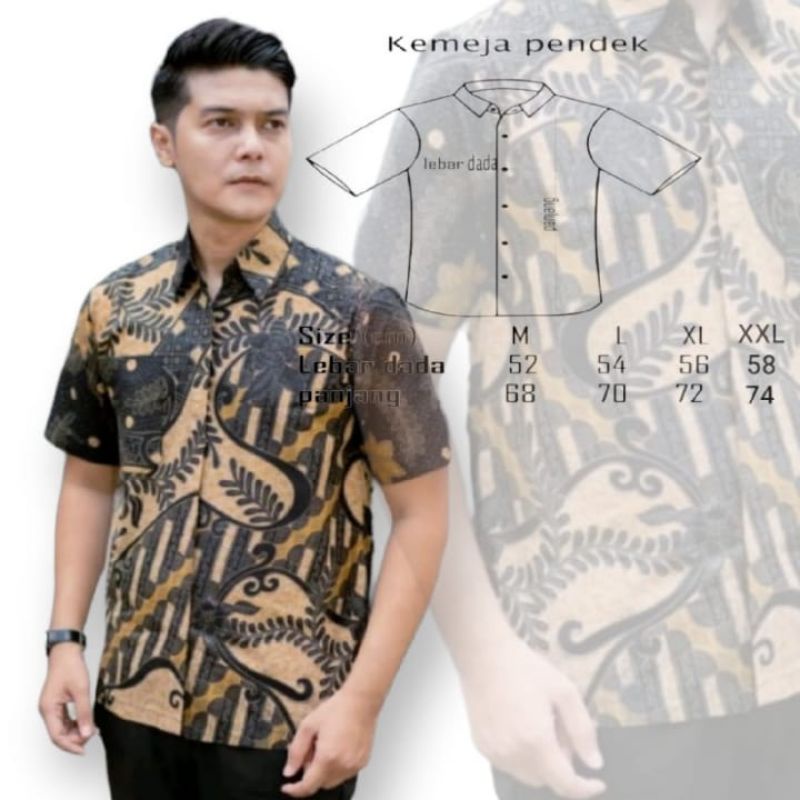 Batik Pria Lengan Pendek Premium BATIK BERKAH HRB026 motif KERATONAN Kode 002 size M L XL XXL