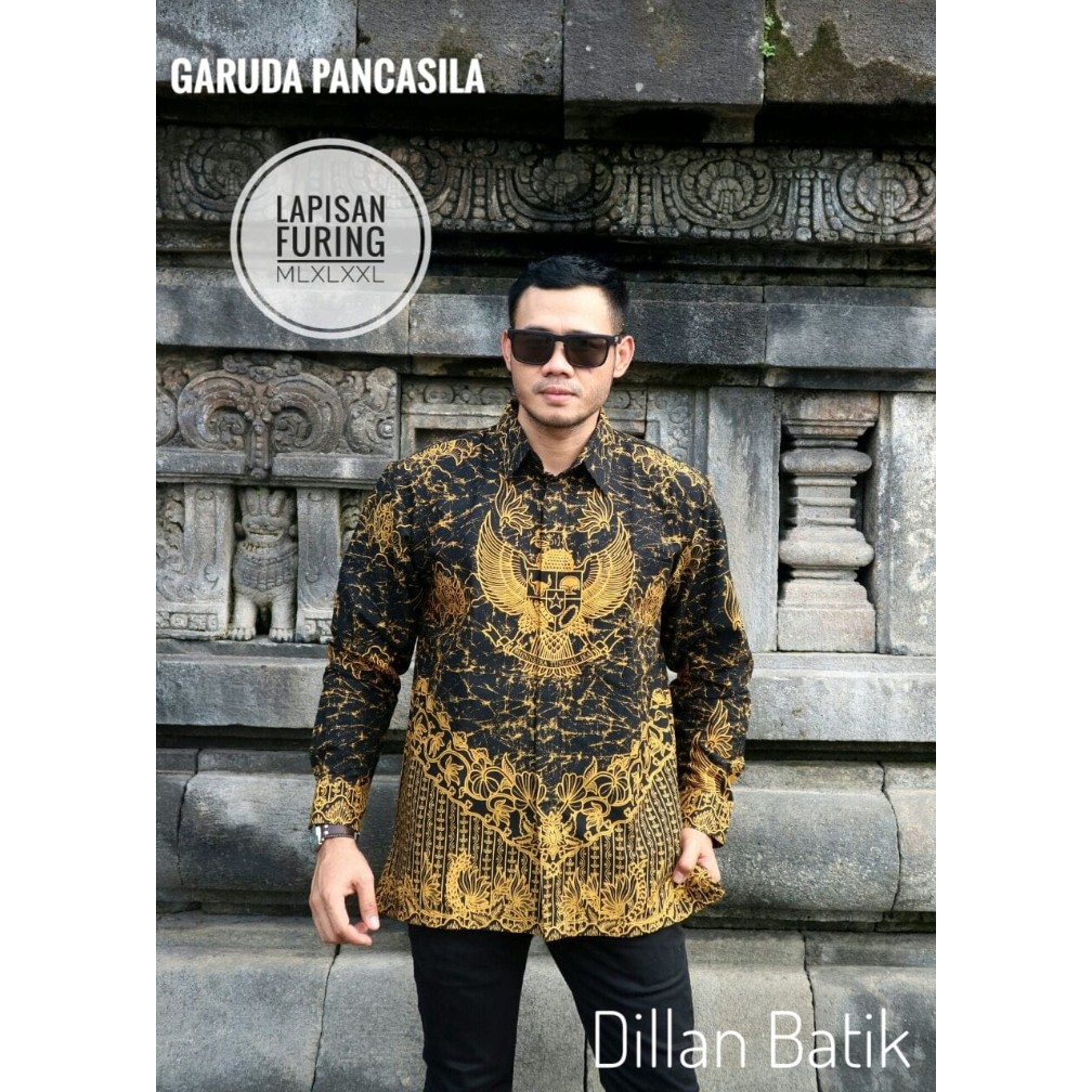 GARUDA PANCASILA Kemeja Batik Pria Lengan Panjang Katun Halus FULL FURING Batik DILLAN