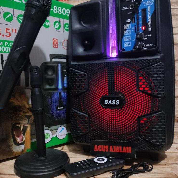 Sikat abis--fleco f8809led speaker bluetooth karaoke 8,5inch bonus mic wireless speaker bluetooth po