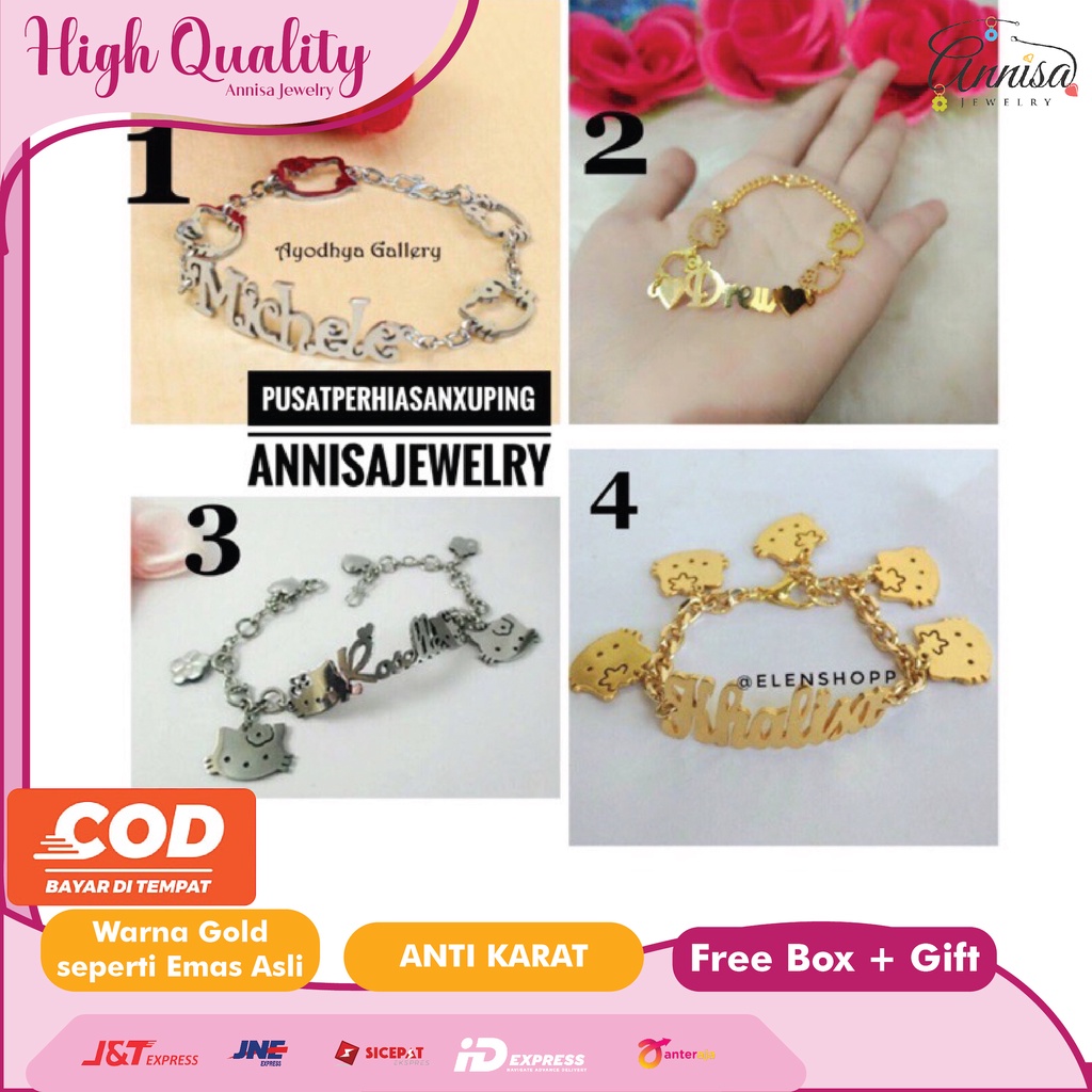 Gelang Nama Gold Kombinasi HelloKitty Uk.Standar