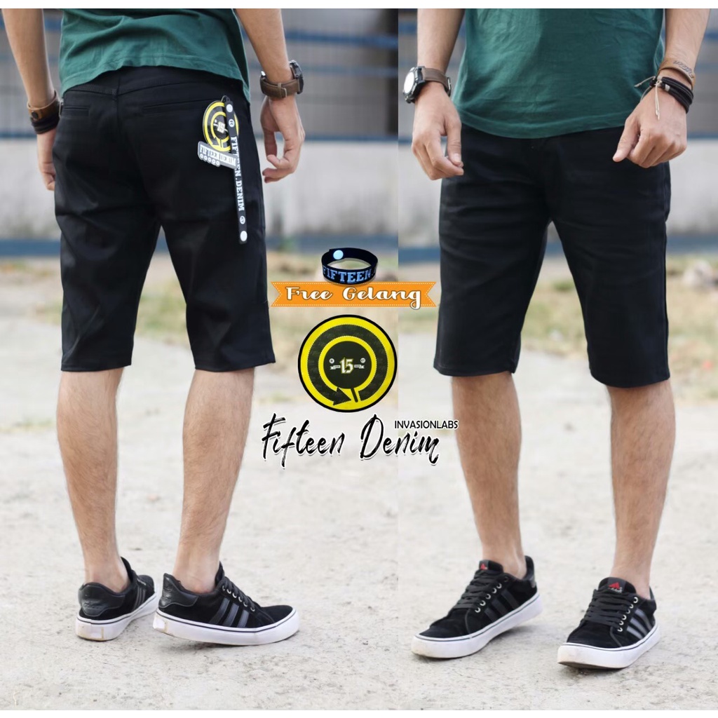 FIFTEEN DENIM - Celana Jeans Pria Slim Fit Streetch Original New Fifteen Denim / Celana Jeans Hitam-Pendek Chino (acak)