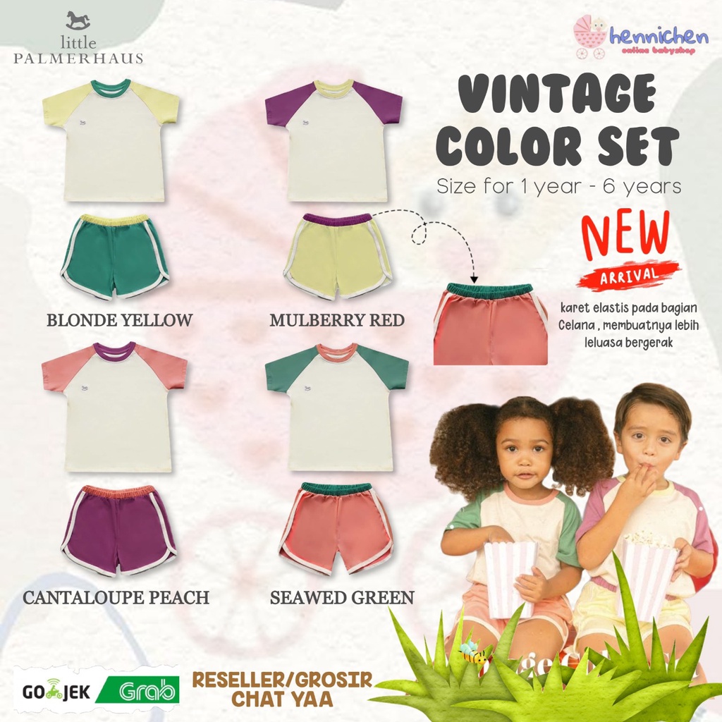 PROMO 7.7 PROMO BAJU LEBARAN LITTLE PALMERHAUS VINTAGE COLOR SET / ROMPER VINTAGE BAJU SETELAN RETRO ANAK SET TRICOLOR 1 - 6 TAHUN