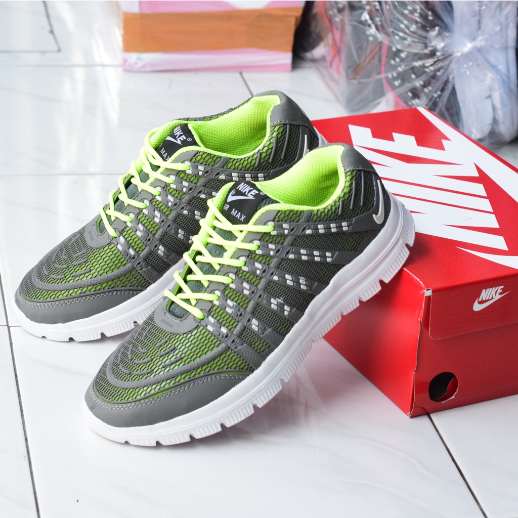 SEPATU SPORT NIKE AIRMAX 3D SKIN HITAM STABILO ABU ABU / PRIA WANITA / MADE IN VIETNAM