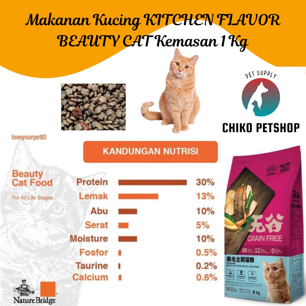 Makanan Kucing KITCHEN FLAVOR BEAUTY  Kemasan 1kg | KF BEAUTY 1 Kg