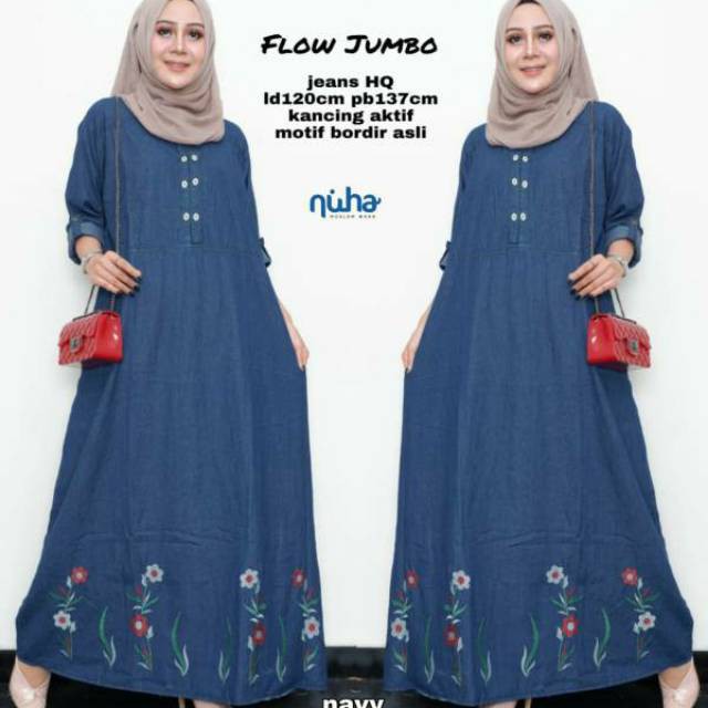 RESTOCK BANYAK FLOW JUMBO RINAYA MAXY GAMIS JEANS JUMBO XXL BORDIR ADEM SUPER TEBAL