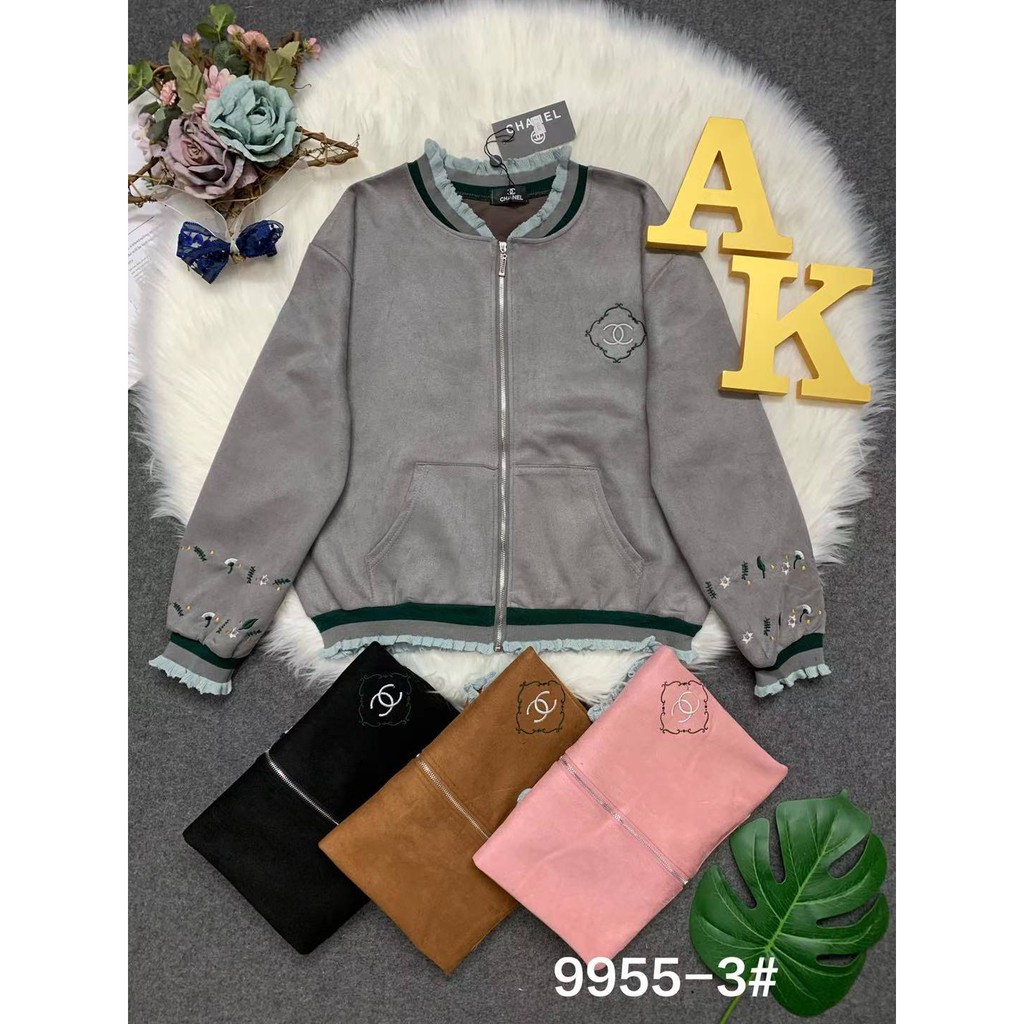 9955-3 Jaket Suede Bomber Chanel Relseting