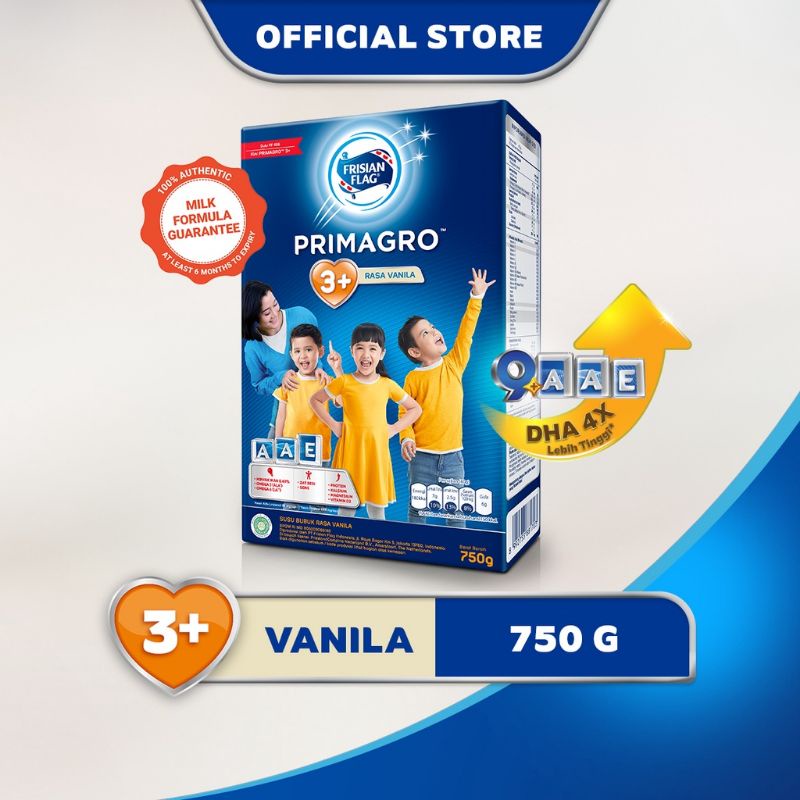 Frisian Flag Primagro 3+ 750gr Vanilla, Madu dan Coklat  Susu Formula Pertumbuhan Anak - 1 Pcs