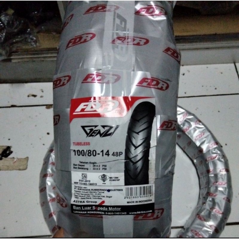 FDR 100/80 14 GENZI TUBELES BAN LUAR TUBLES MOTOR MATIC BEAT VARIO MIO FINO