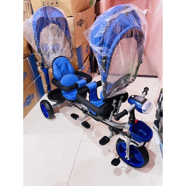 SEPEDA DORONGAN RODA TIGA ANAK KEMBAR STROLLER ANAK KEMBAR / 2 BANGKU ET8809 8809 LW366 SB1013 EXOTIC