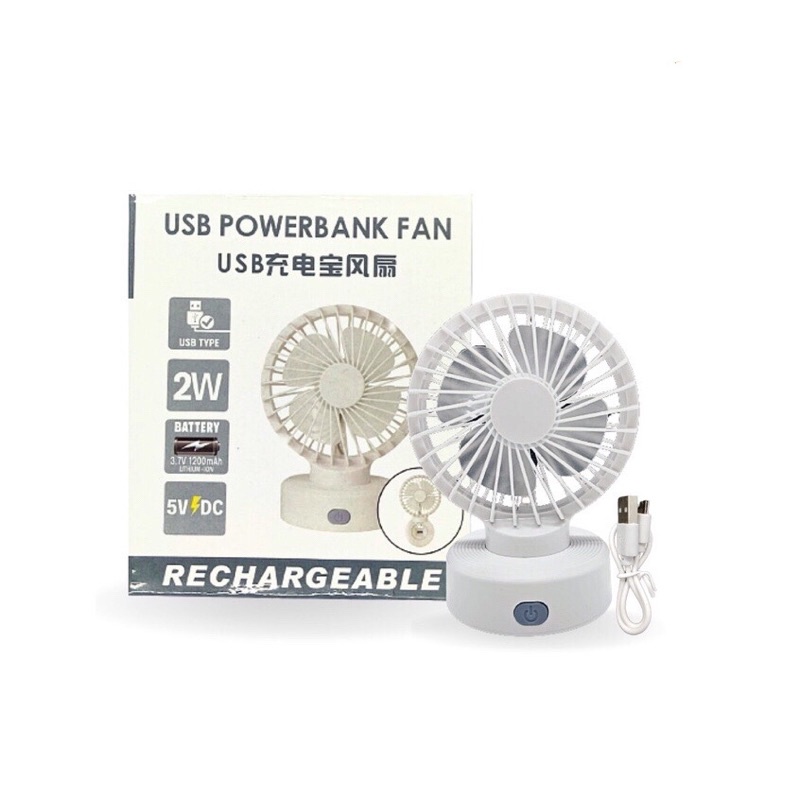 （COD）2IN1 Mini Fan Kipas Angin Mini Model Usb Power Bank Rechargeable