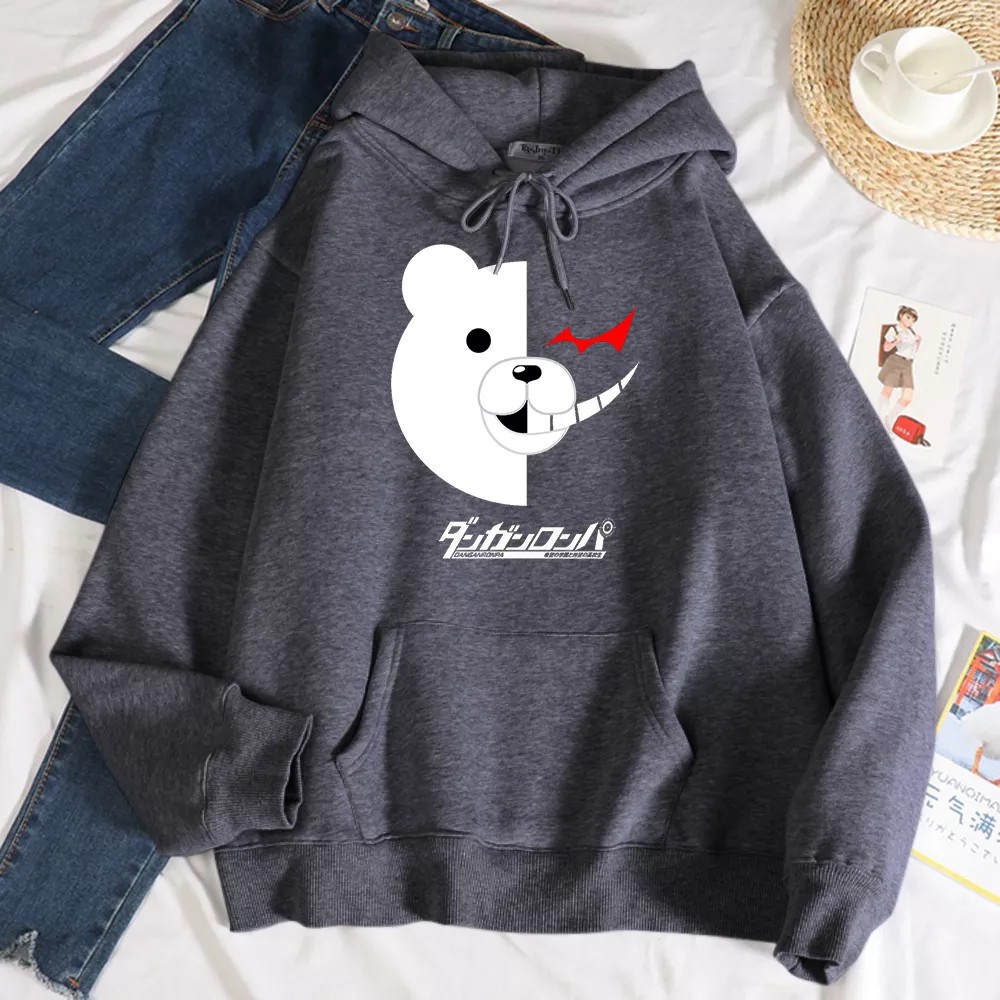 Hoodie Wanita Tebal Ori Oversize Lucu Gambar Beruang Putih Sweater Cewek Kekinian 2021 Hodie Wanita