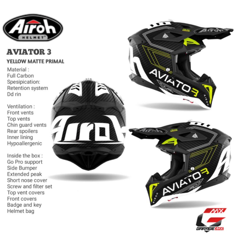 HELM AIROH AVIATOR 3 PRIMAL YELLOW MATT ORIGINAL