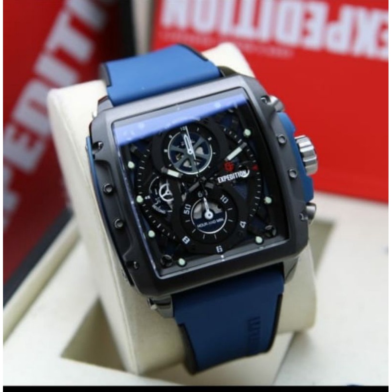 Expedition Original E6811 Jam Tangan Pria Tali Karet Hitam biru hitam
