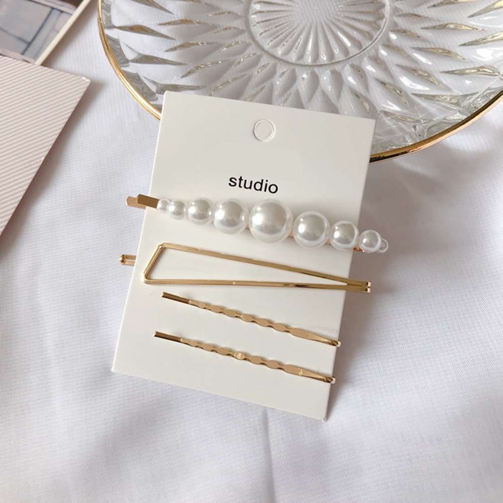 Hu Hu Hu Hu Hu Alat Bantu Pasang Kacamata♡ 4pcs / Set Jepit Rambut Bentuk Pita / Hati / Mutiara Imitasi Untuk Anak Perempuan