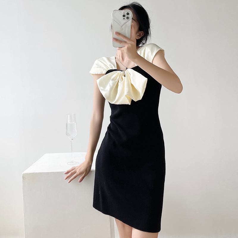 【Elegant】Korean Summer Prethoracic Bowknot Mini Dress 7489