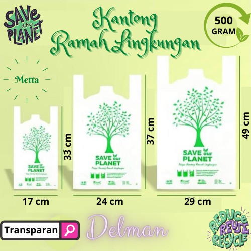 Kantong Plastik Ramah Lingkungan UK 24 TRANSPARAN Delman 500gr LEBIH TEBAL