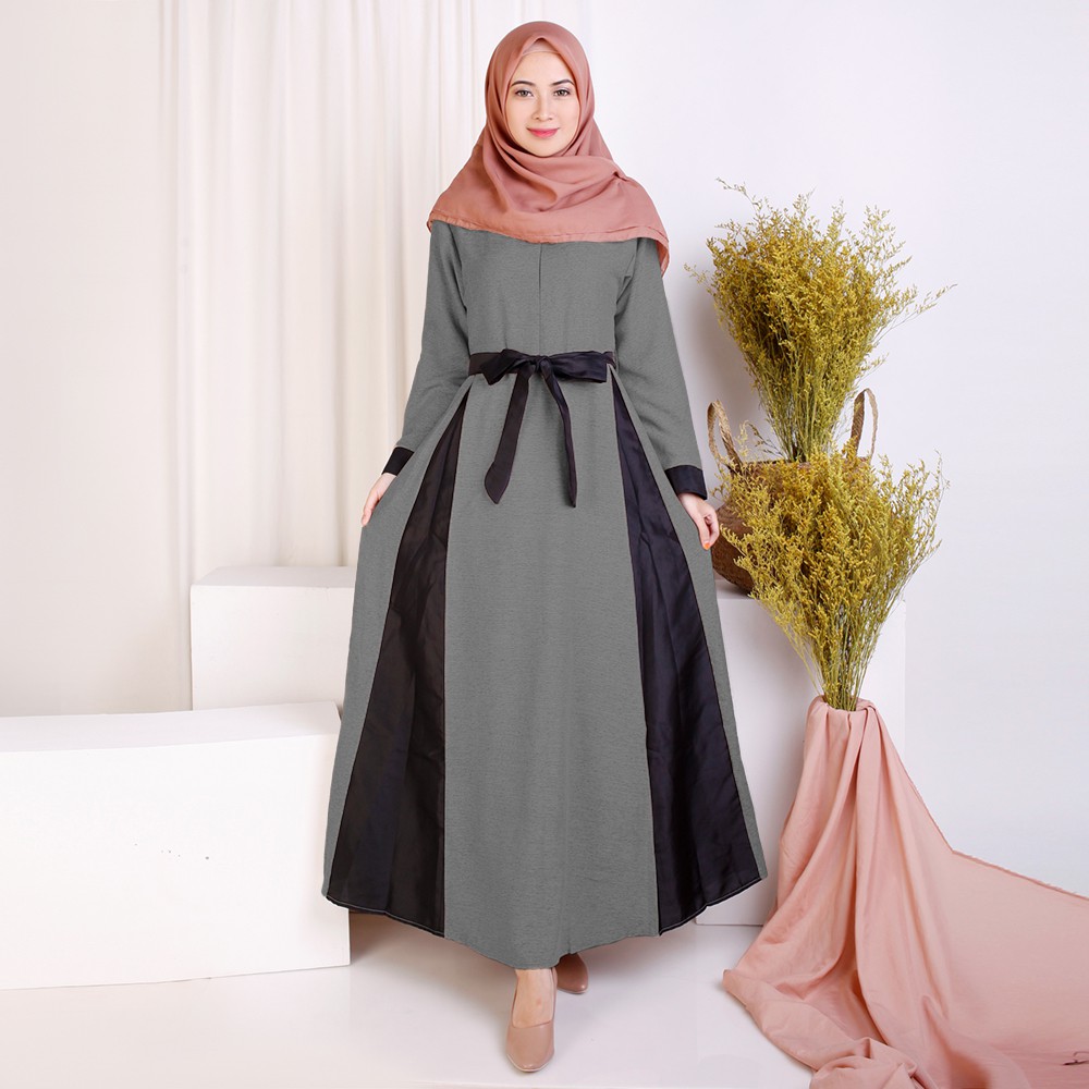 Long Dress Gamis maxi Wanita Muslim kombinasi warna - XSHOP Lestari