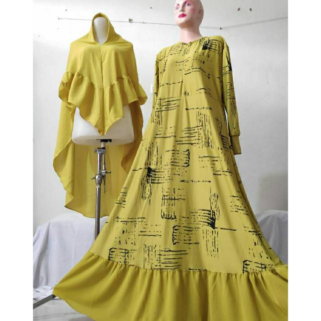 Gamis Set khimar rempel - Motif garis