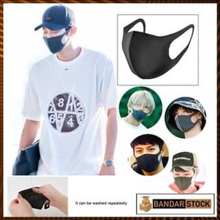 Mask Masker Mulut Hitam Pitta Sponge Korea Anti UV-Polos Simple Healthy Penghindar Debu Polusi Udara