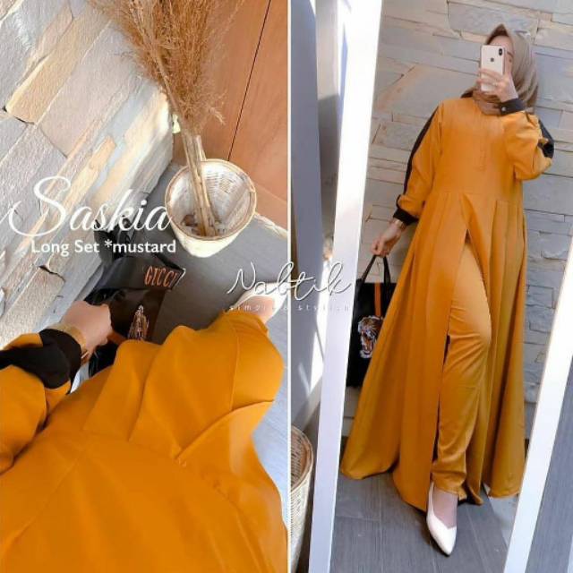 gamis wanita/ saskia long set/sangat modis dan modern/harga murah