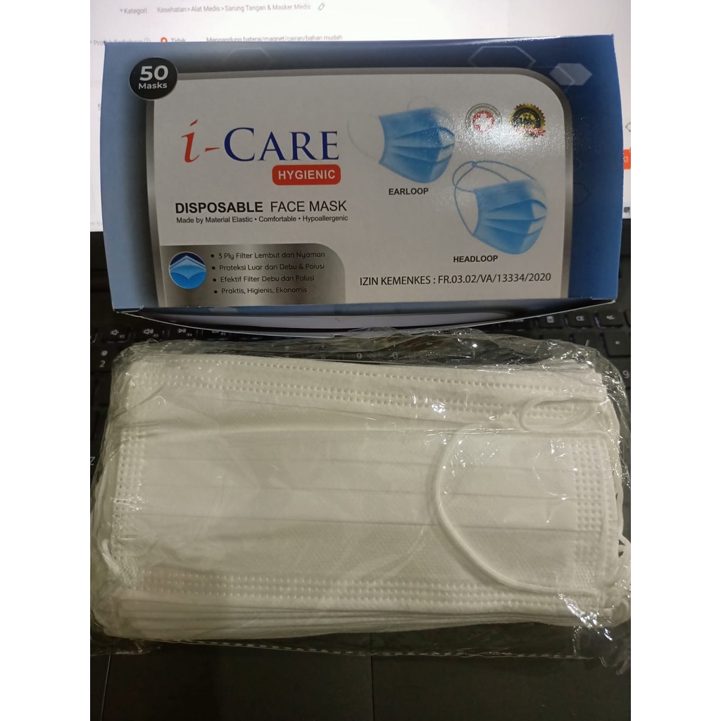 masker 3ply isi 50pc icare