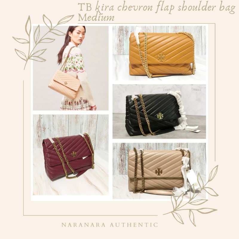 tory burch kira chevron flap shoulder bag medium/tas tb ori/tb bag authentic/powder coated black