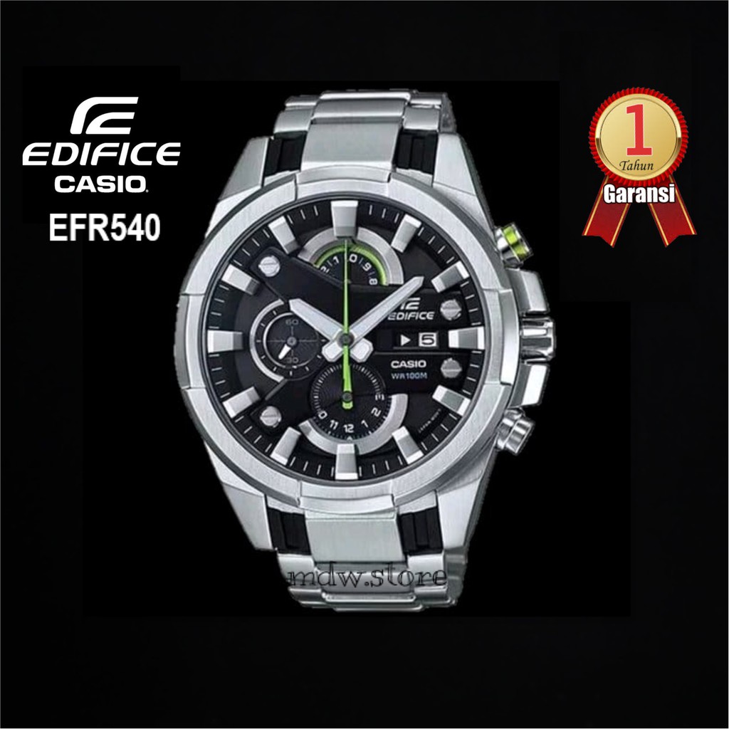 Casio Edifice EFR 540 EFR540 Silver Green Jam Tangan Pria
