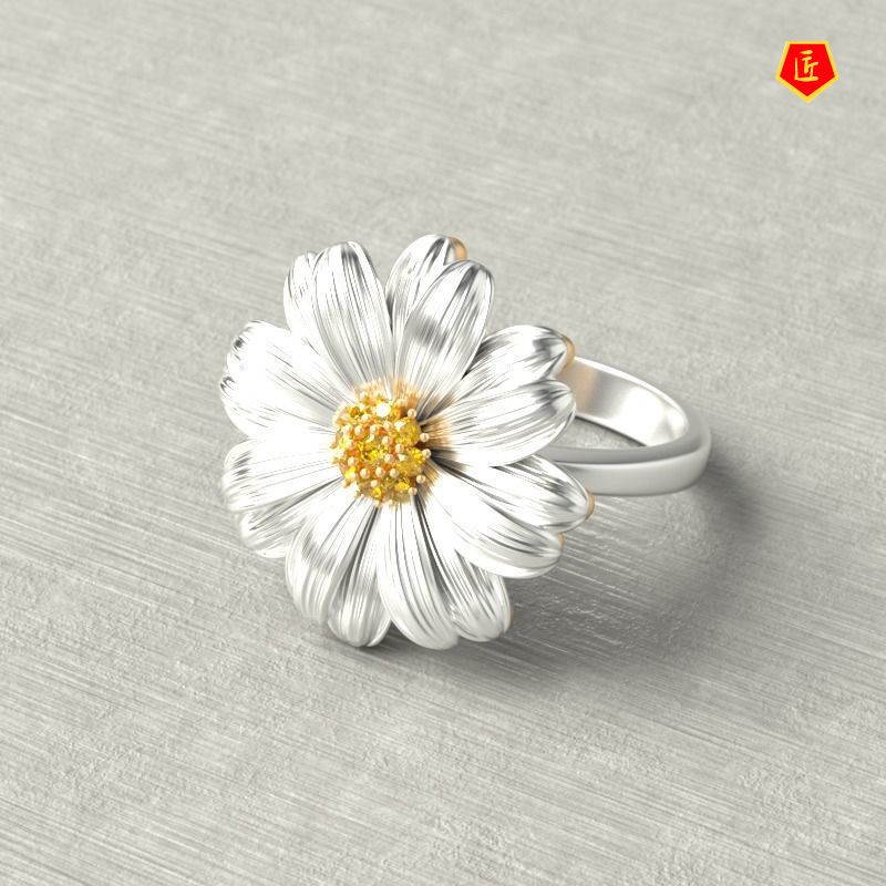 [Ready Stock]Simple Fashion 18K Gold Two-Tone Daisy Ring