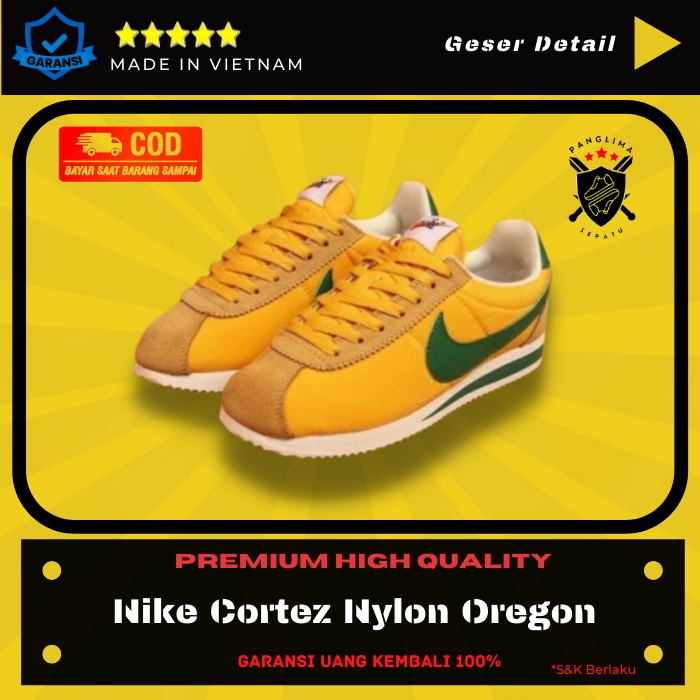 Sepatu Nike Cortez Yellow Green Nylon Oregon Sneakers Pria Wanita Sneaker Fashion Import Premium Ori