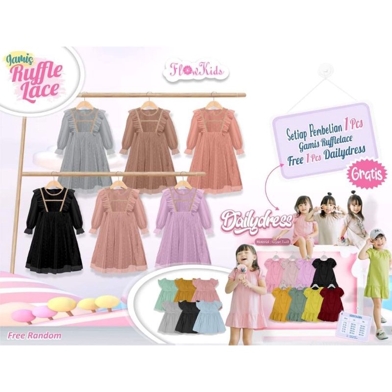 baju muslim anak perempuan gamis ruffle lace flowkids tule doty free daily dress