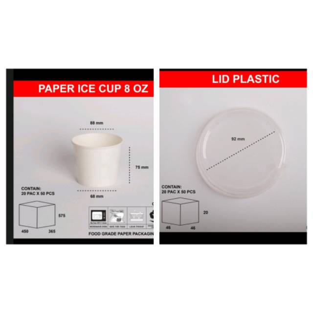 Paper ice cream cup 8 oz isi 100bj/gelas kertas es krim+tutup