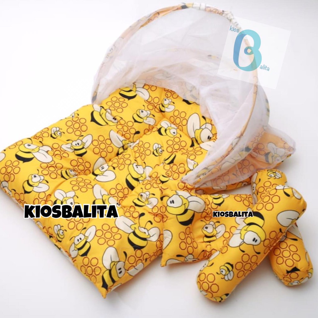 Kasur Kelambu Bayi Set FREE Bantal Guling Premium / Kasur Lipat Kelambu Bayi / Kasur Bayi Kelambu