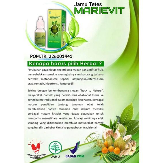 JAMU HERBAL TETES MARIEVIT MENGOBATI DIABETES | BATUK | RADANG TENGGOROKAN | ASAM URAT