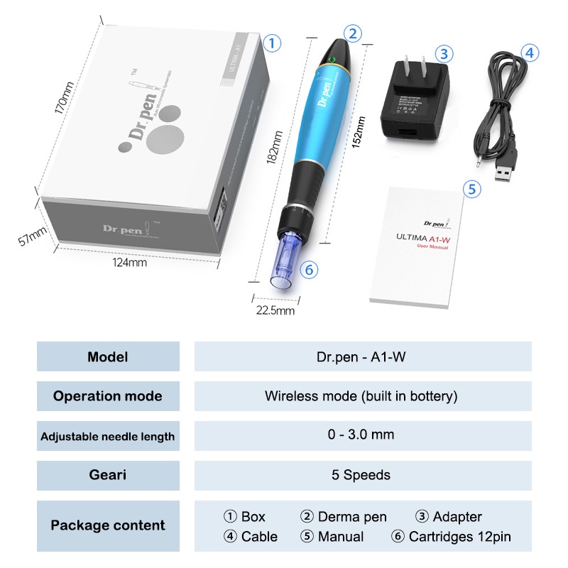 ⭐100% ORI⭐Newest 2022 Dr.Pen A1 A10 Wireless Electric Nano-Needle DERMAPEN A1-W MTS Alat BB Glow Pulihkan Gloss Elastis Wajah Dr.Pen A1 Cordless