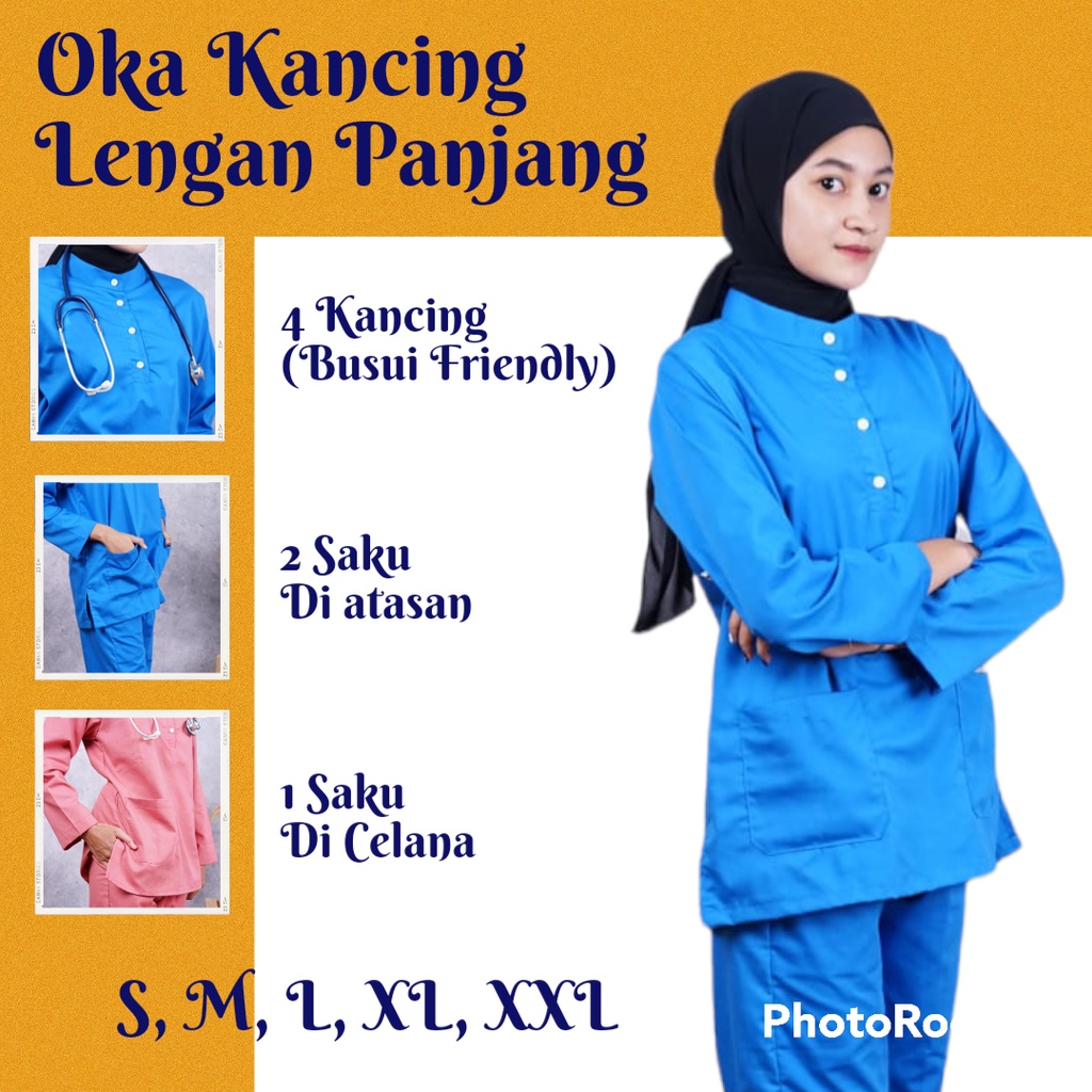 FREE BORDIR Baju Ok Oka Kancing Lengan Panjang Busui Friendly APD Medical Scrub Perawat Dokter