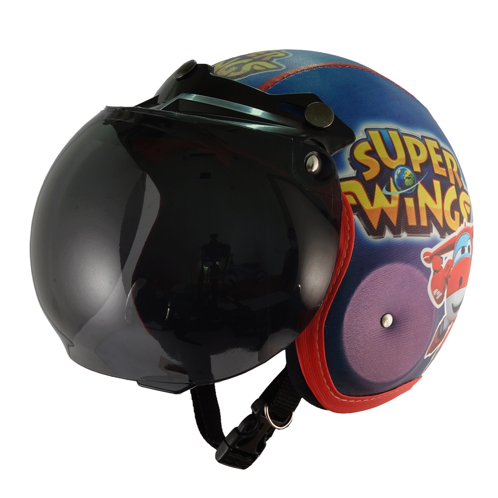 Helm Bogo Retro Anak Untuk Usia 2-6 Tahun Motif Super Wings - Biru Merah