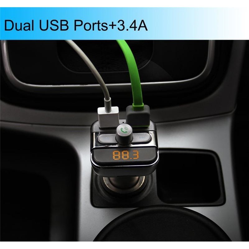 BT20 Bluetooth Car Dual USB Charger MP3 WMA Audio Transmitter Hands-free Call 5V 3.4A