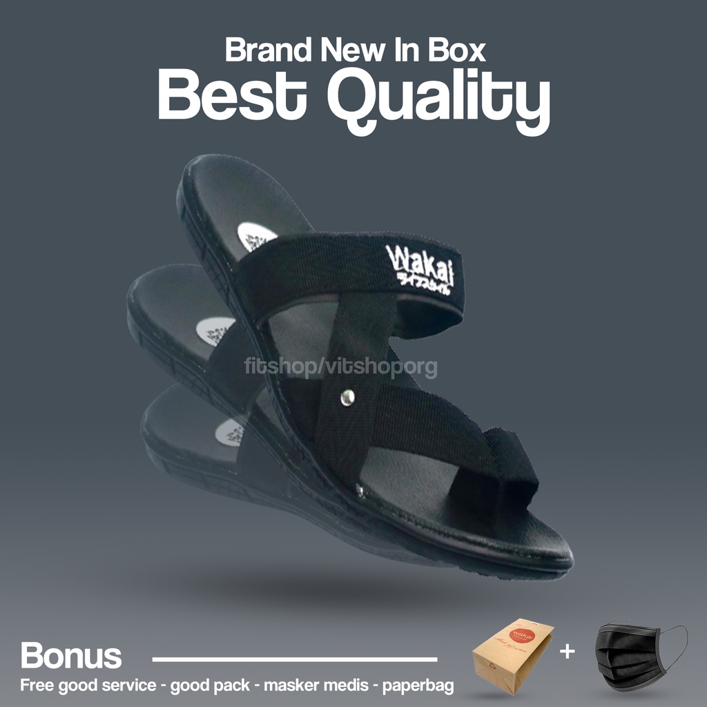 Flipflop Sandal Pria Terbaru Fashion Korea Wakai Tali Wiro Full Black Size Lokal 39 - 43 Trendy 2020