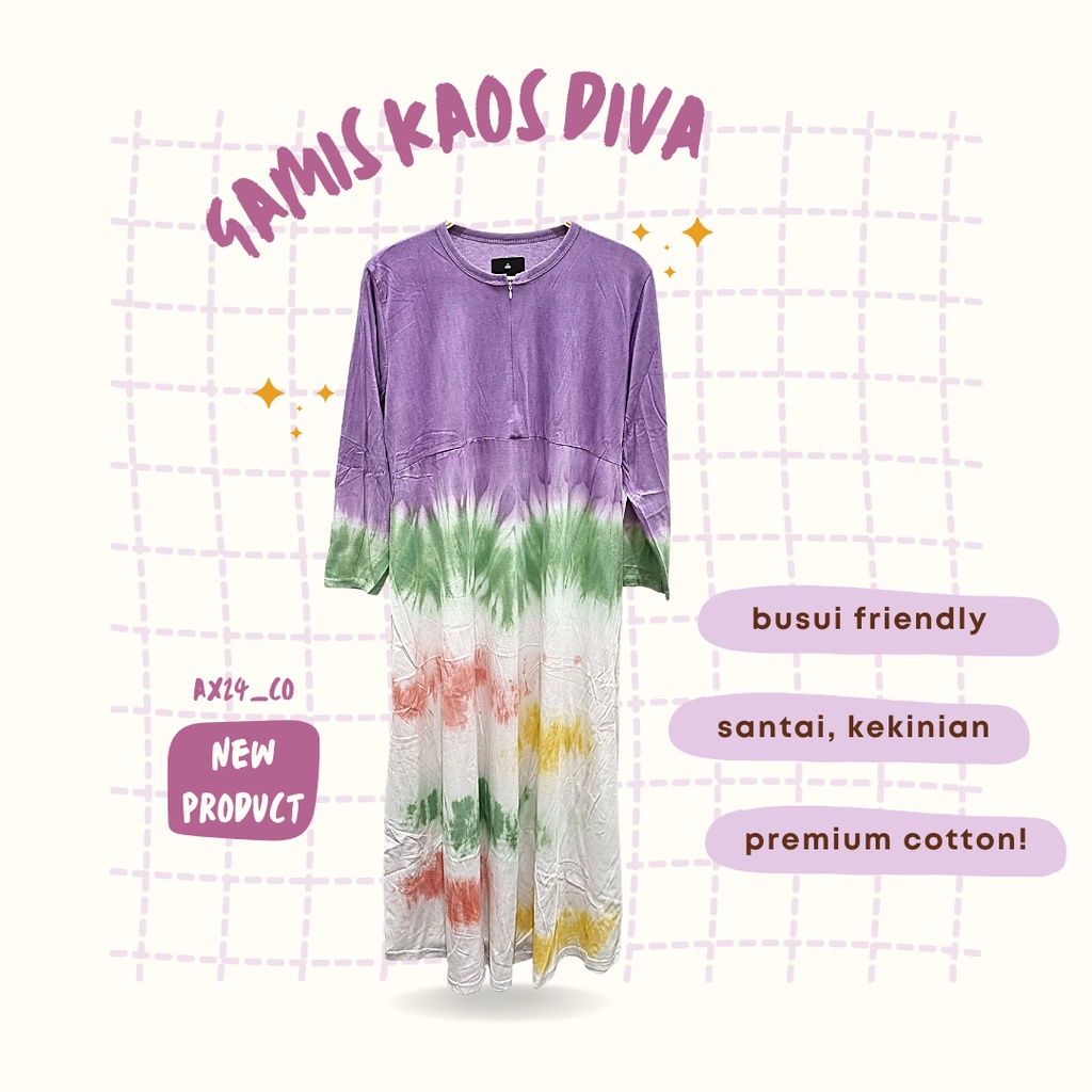 Gamis Wanita Rumahan Santai Premium | Gamis Dress Wanita Panjang Bahan Kaos Tie Die | Gamis Adem | D