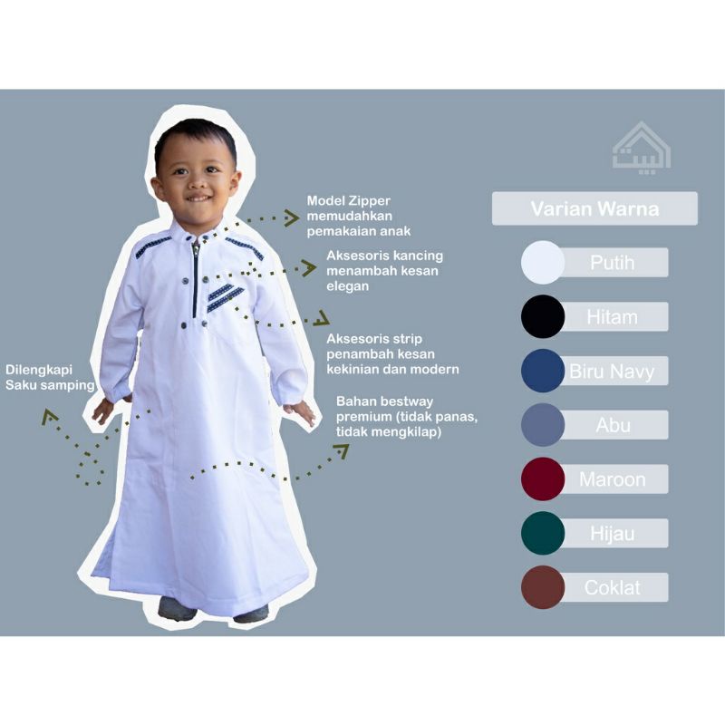 Pakaian Gamis/jubah anak laki-laki usia 2-16thn model Al Haramain