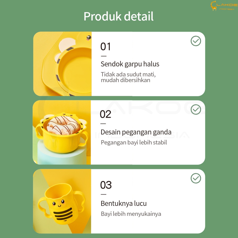 Lakoe mangkok piring makan anak Peralatan makan anak bayi BPA FREE
