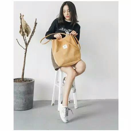 Tote Bag Corduroy Selempang Sekolah Kanvas Totebag Import Sling Wanita