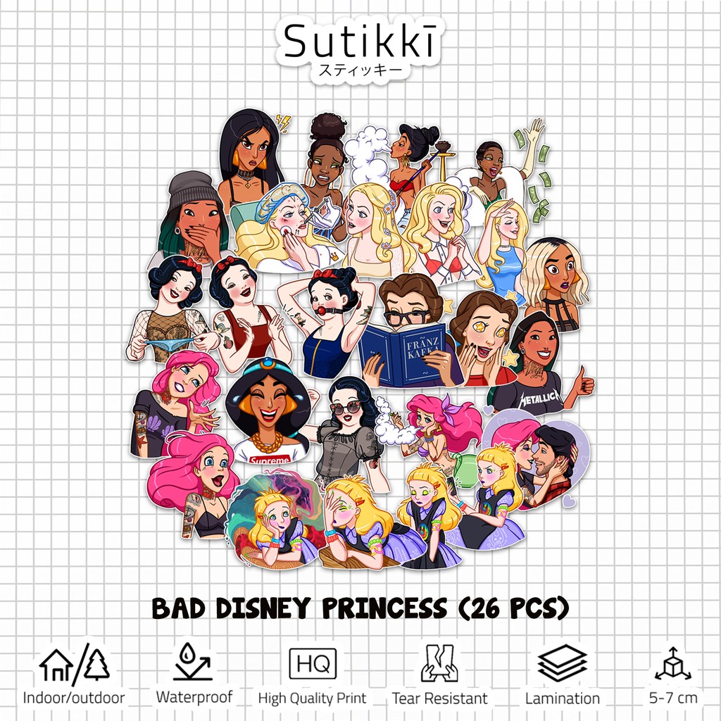 Sutikki | Sticker Pack Badass Disney Princess Bad Adult Stickers Stiker Laptop Vinyl Full Decal Bomb